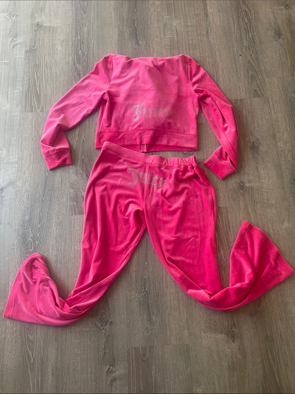 Juicy Couture Hot Pink Velour Two-Piece Lounge Set with Rhinestone Script